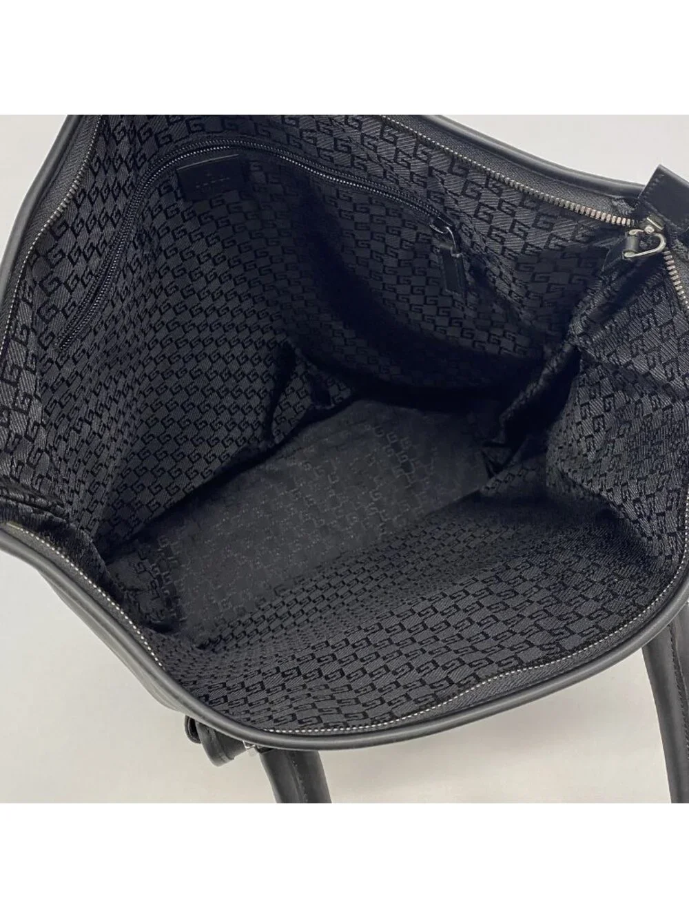 Gucci Tote Bag Canvas Black Silver
